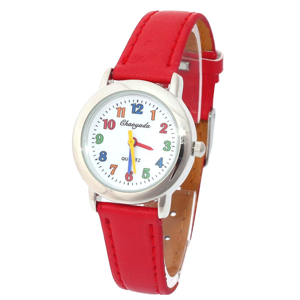 Colorful Dial Red Модные круглые часы для детей, для мальчиков и девочек, черные кожаные кварцевые наручные часы для студентов, детские часы для репетиторов U13, часы для мальчиков и девочек - Цвет: Colorful Dial Red