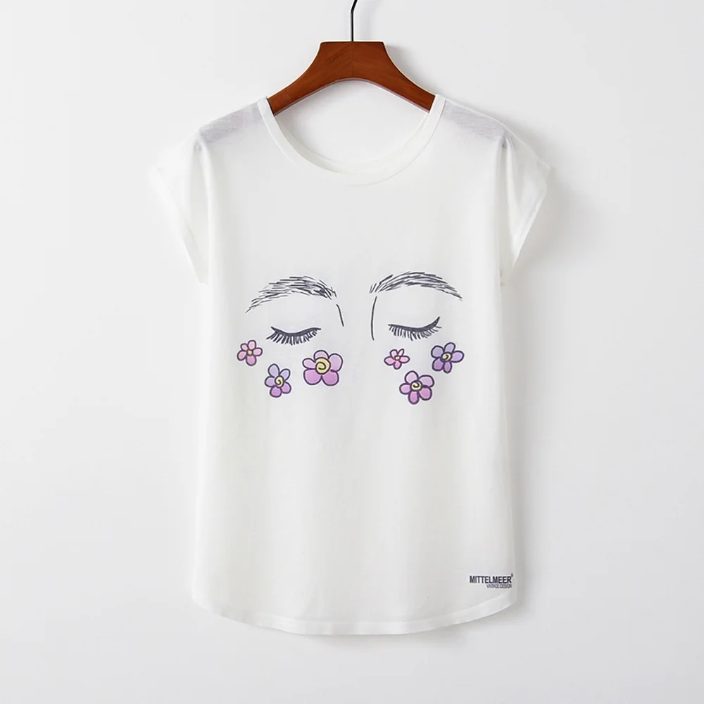 M023 Close eyes Летние женские футболки, новинка, Harajuku Kawaii, милый стиль, панда, единорог, буквенный принт, свободная футболка, повседневные топы с коротким рукавом, футболки - Цвет: M023 Close eyes