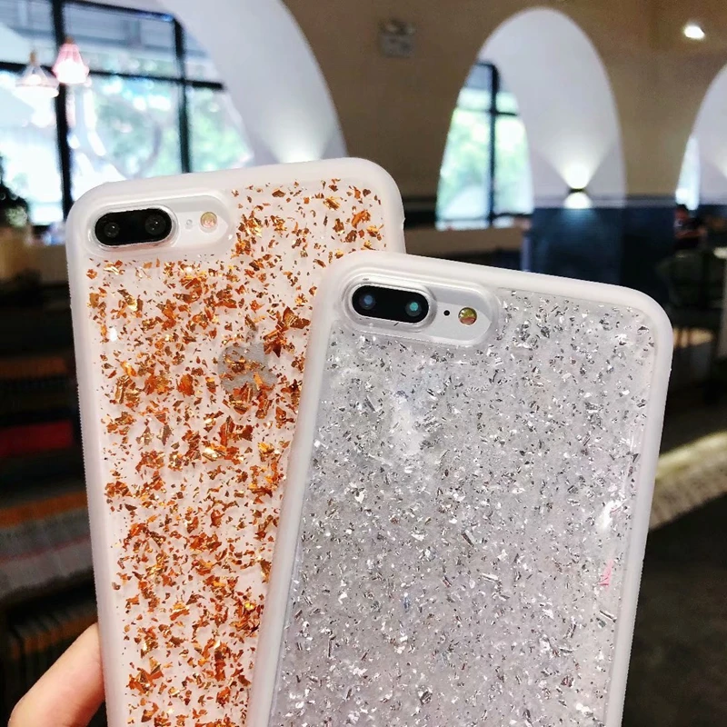 Для iphone 6 6s 7 8 plus Золотой и Серебряный Блестящий жесткий чехол для X прозрачный