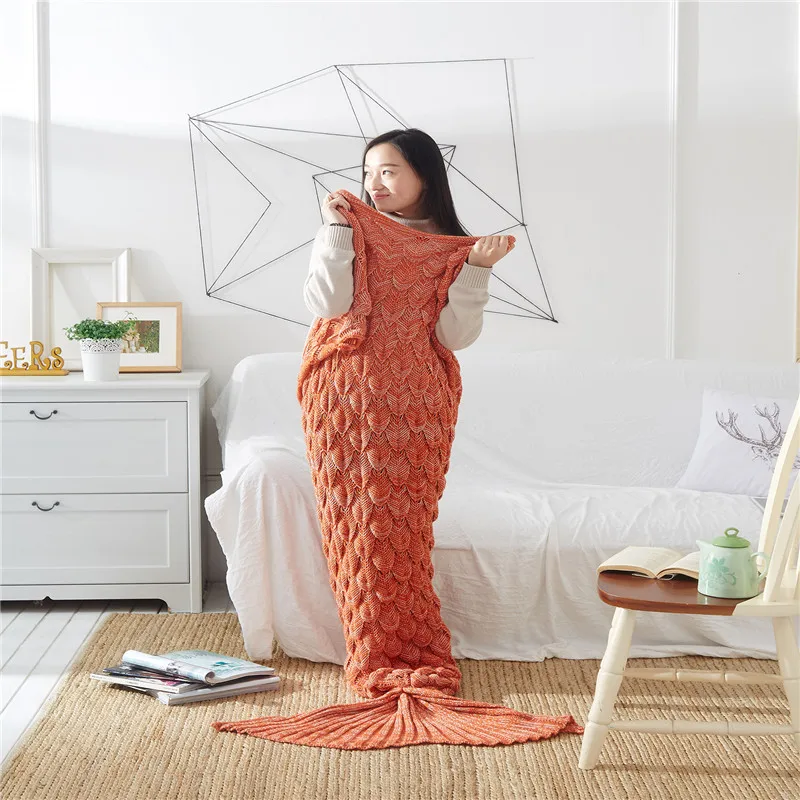COMFEEL Mermaid Tail Weighted Blanket Hand-knitted Fish Scales Crochet Soft Throws Blankets Sofa Kids Multi-color Sleeping Bag | Дом и сад