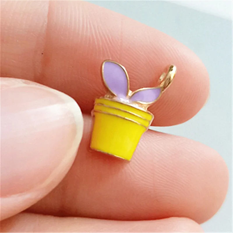 10pcs 15*9mm Enamel colored bonsai potted plant charms alloy accessories DIY handmade hairdressing bracelet pendant materials | Украшения и