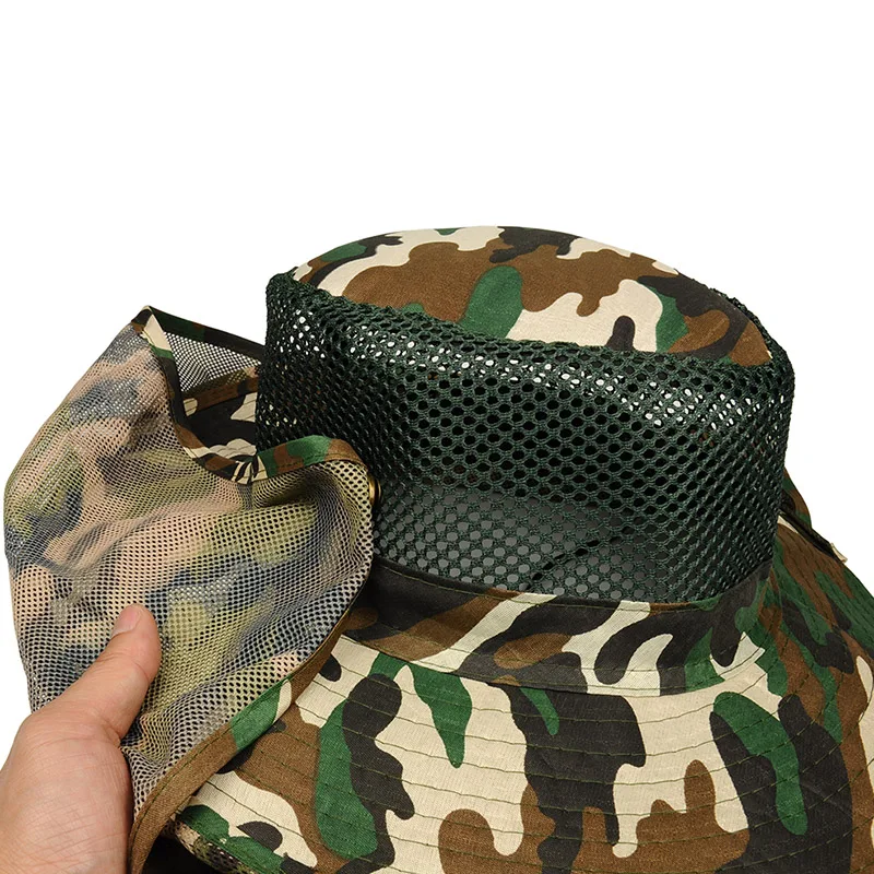 Уличная солнцезащитная шляпа военная рыболовная кепка с широкими полями и шалью