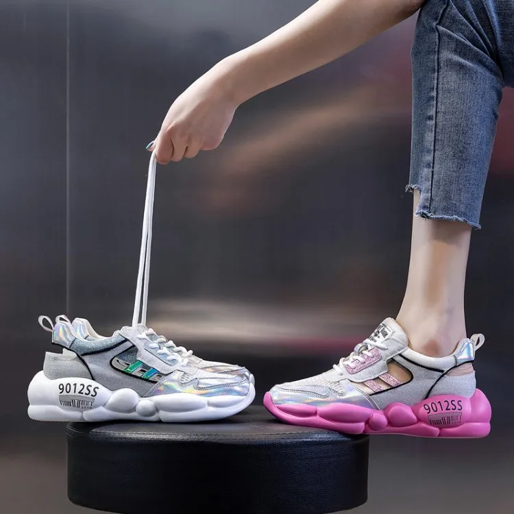 Милые повседневные кроссовки розового цвета на плоской подошве для девочек