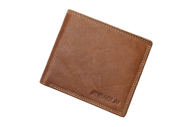JINBAOLAI cow leather original brand male wallet fashion double suture design bifold wallets for men hight quality leather walet