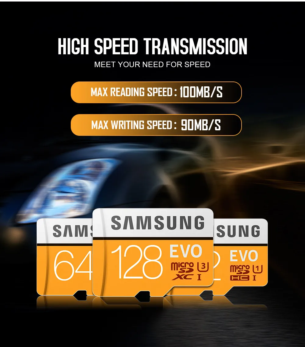 SAMSUNG EVO емкостью 64 Гб U3 слот для карт памяти Class10 Micro SD TF/SD карты C10 R100MB/S MicroSD XC UHS-1 Поддержка 4 K UItra HD