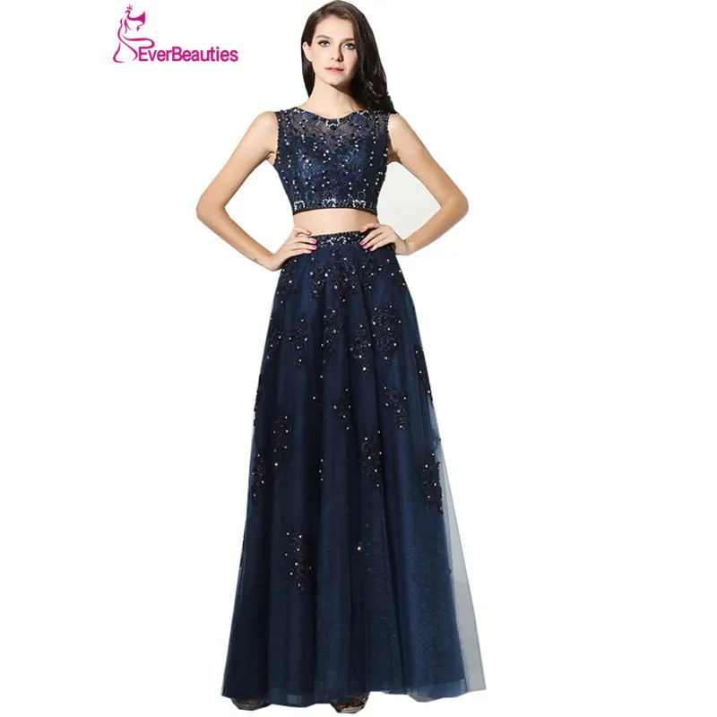 Two Pieces Evening Dresses Long 2019 Tulle Appliqued Beaded Sexy Backless Floor Length Robe De Soiree Kaftan Abendkleider | Свадьбы и