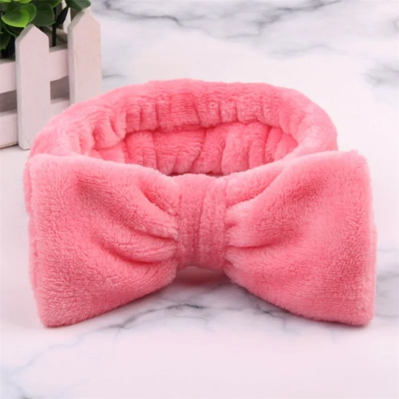 watermelon headband Новая женская повязка на голову для макияжа лица, мягкий коралловый флис, эластичный ободок с бантиком, Одноцветный головной убор для девушек, аксессуары для волос - Цвет: watermelon headband