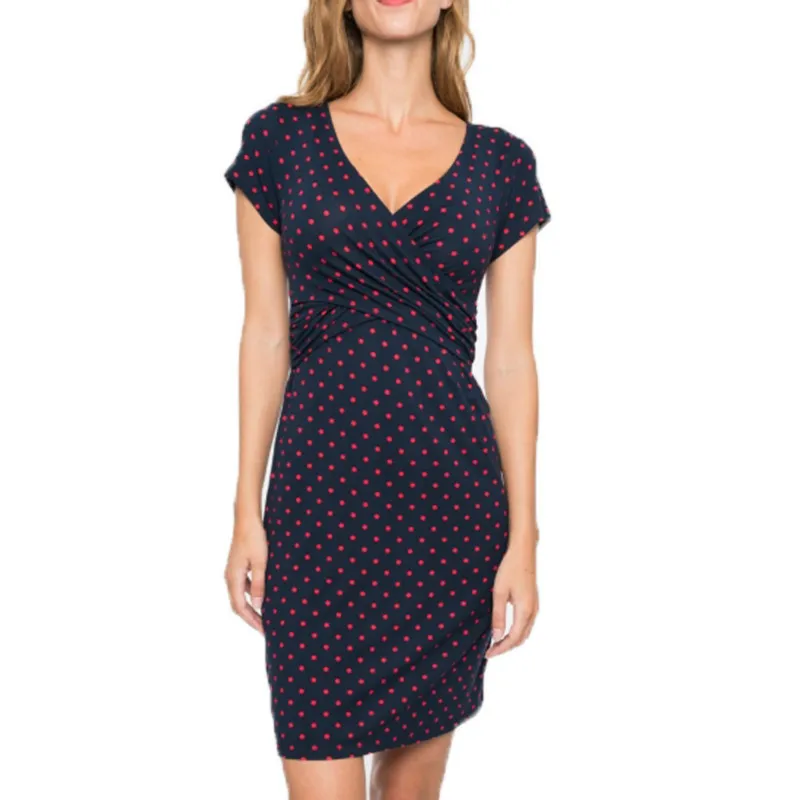 

Summer Print Maternity Dresses Cross Wave Point V Neck Month Clothes Feeding Milk Maternity Dress Breastfeeding Dress Dress