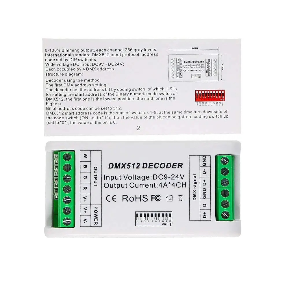 4 CH Mini DMX 512 LED Controller Channel RGBW Dimmer Decoder Driver For Strip Module DC9-24V 16A ST192 | Лампы и освещение