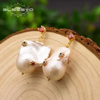 glseevo natural fresh water baroque big pearl drop earrings for women wedding handmade earrings fine jewelry bijoux femme ge0715