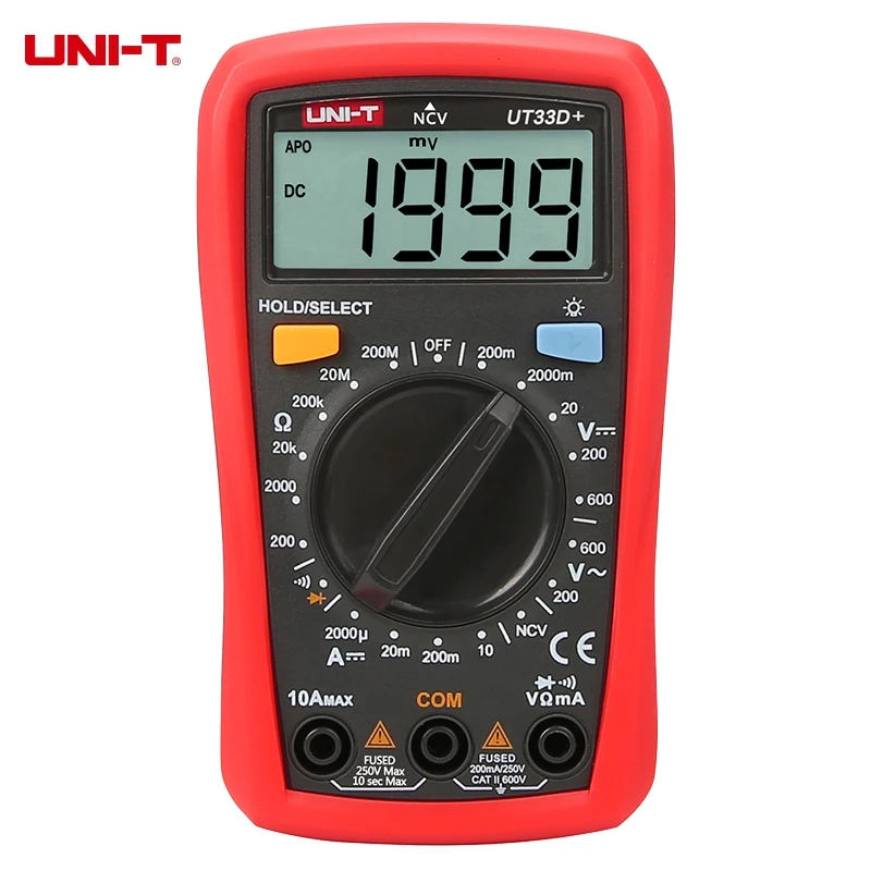 UNI-T UT33D+ 1999 отсчетов цифровой мультиметр с NVC тестер ручной диапазон 60 в измеритель напряжения 10A DC Амперметр ЖК-подсветка