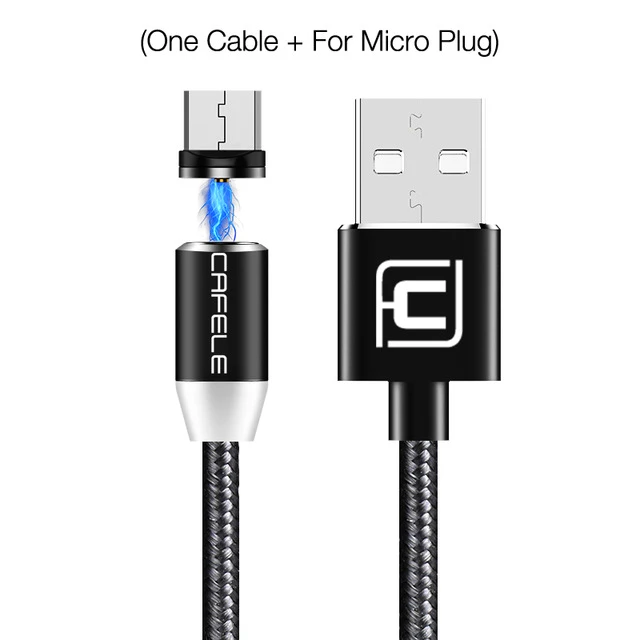 Cafele Магнитный Кабель с разъемом usb-c/Micro USB/для iPhone XS 8 7 6 кабель с нейлоновой Тип USB C кабель 100 см/200 см DC 5V 2.4A MAX - Цвет: Black for Micro USB