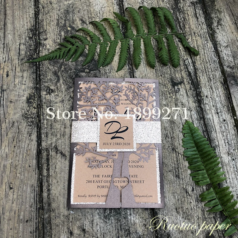 Дизайн дерева тисненая лазерная резка свадебные пригласительные карты convite casamento