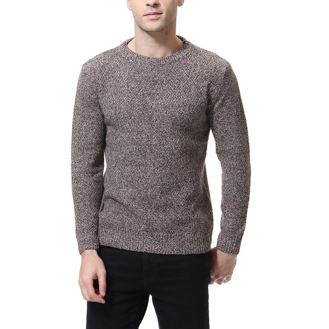 

2018 Autumn Men Solid Knitted Tops Bottom All-match Round Neck Long Sleeve Plus Size Casual Knitting Pullovers Sweaters for Men