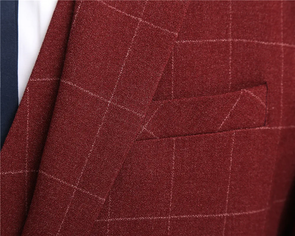 Новый бордовый мужской костюм в клетку из 3 предметов шерстяные смокинги твида