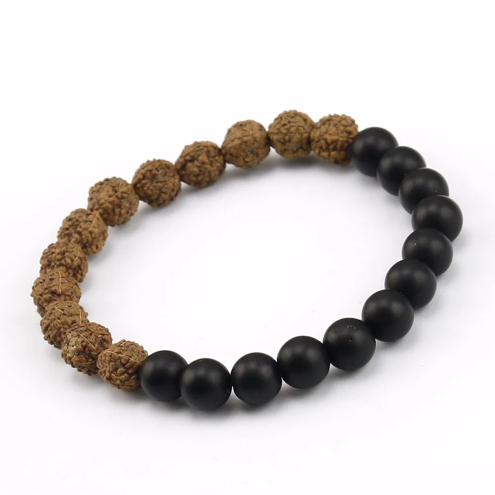 Матовые Ониксовые бусины натуральные браслеты Rudraksha унисекс тибетский