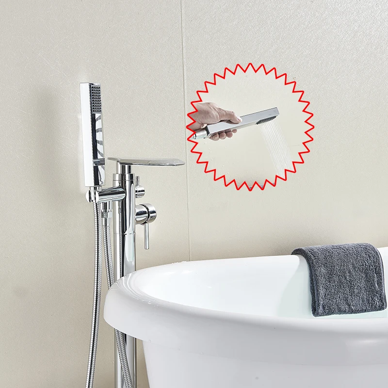 Onyzpily Bath Tub Sink Faucet Floor Mounted Waterfall Bathtub Mixers Free Standing Hot and Cold Shower Set Handheld shower | Обустройство