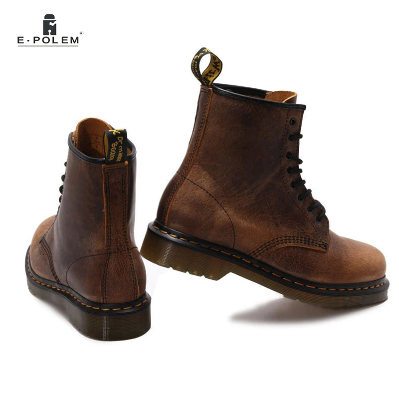 Murah Baru Kulit Asli Sepatu Bot Sepatu Vintage Motor Martin Boots Unisex Wanita Musim Semi Musim Gugur Sepatu Boots Coklat