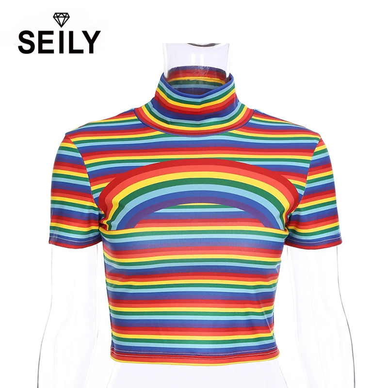 Seily нашивки радуга женская футболки футболка для девочки топы женскиелетняя