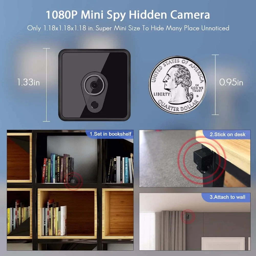 Мини камера видеонаблюдения Wi Fi 1080P с функцией ночного видения и обнаружения