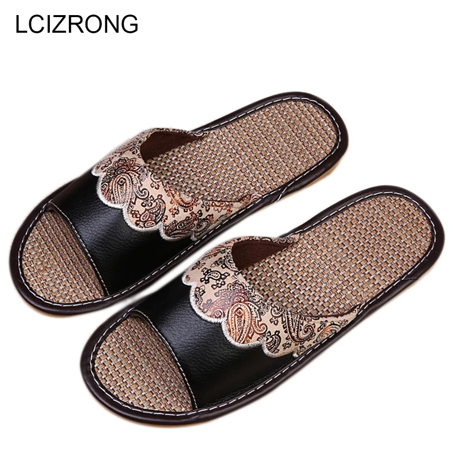 LCIZRONG/осенние кожаные льняные домашние тапочки для пар мужские/женские