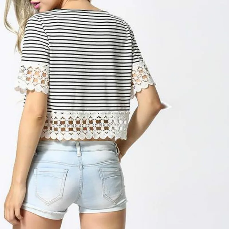 Новая футболка женская 2018 летние корейские короткие топы в полоску хлопковая с