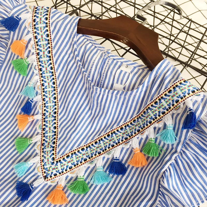 

Baby Girls Striped Color Tassel Short Sleeved Summer Dress Girls Kids Children Fashion Dress Clothes Vestido