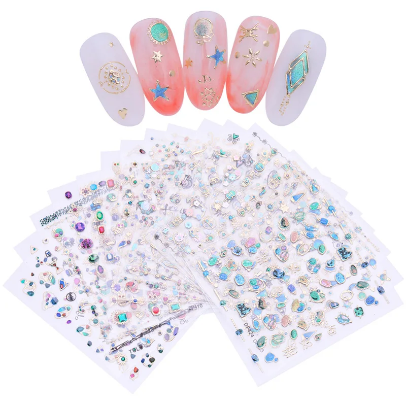 Стикеры 3D на ногти Nail Art для ногтей Звезда Луна Смешанные Красочные украшения