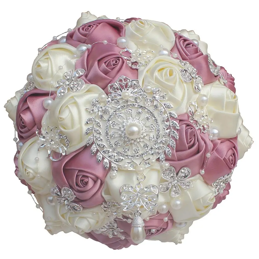 На заказ 18 см сапфир и молоко белый смешанный шелк роза для свадебного букета со