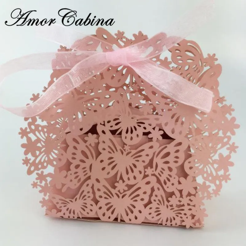 

30pcs Romantic Butterfly Candy Box Wedding Decoration DIY Candy Cookies Chocolate Box Gift Box Wedding Party with Ribbon