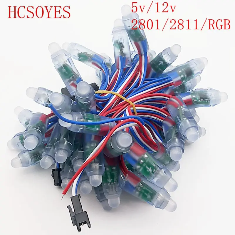 DC 5V/12V 50pcs/lot WS2811/WS2801/RGB Independently Addressable led module waterproof IP68 round full color RGB string |