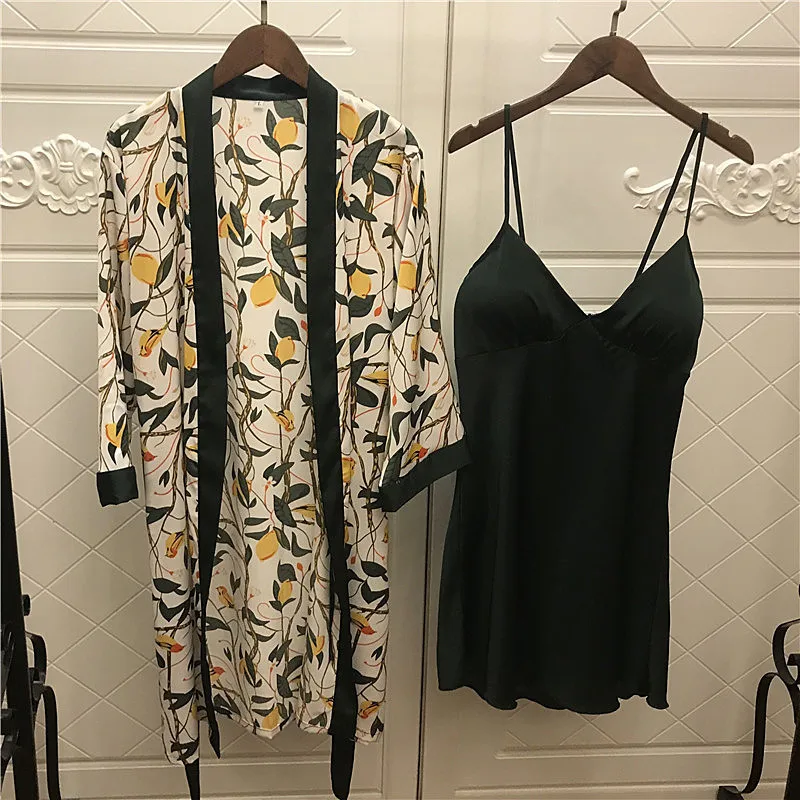 Herislim Silk Pajamas for Women Floral Contrast Color Pajama Set Summer 2019 Pyjamas Satin Sleepwear Mujer 2 Piece V-Neck Pijama | Женская