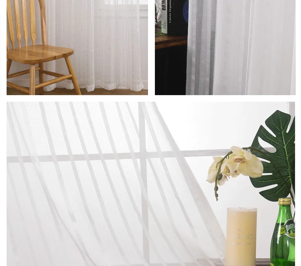 ICECUR Brown/White/Cream All-match Stripe Sheer Modern Curtains For Living Room Tulle Curtain for Bedroom Kitchen Window Voile