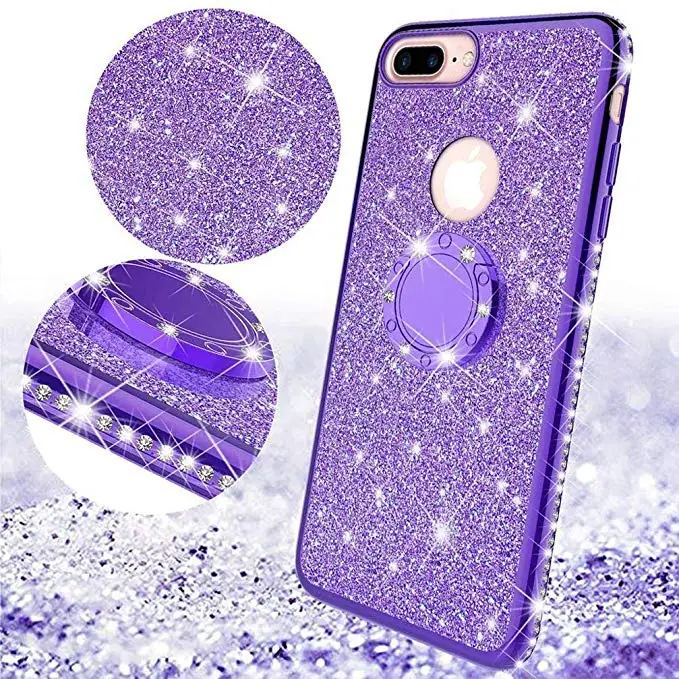 Роскошный блестящий чехол с кольцом для iPhone xs max edge со стразами из ТПУ x xr i6 6s i7 Plus i8