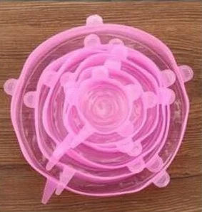 Pink 6 шт Силиконовые приспособления, Эластичные крышки, универсальные силиконовые крышки, пищевая обертка, миска, крышка для кастрюли, силиконовая крышка, кастрюля, кулинарные кухонные принадлежности - Цвет: Pink