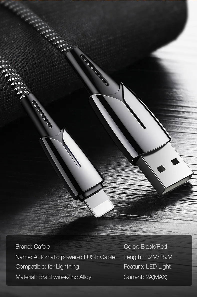 CAFELE USB кабель для iPhone X Xs Max Xr 8 7 6 6s 5 s Plus автоматическое отключение кабеля 2.0A зарядный кабель для передачи данных для IOS 11 10