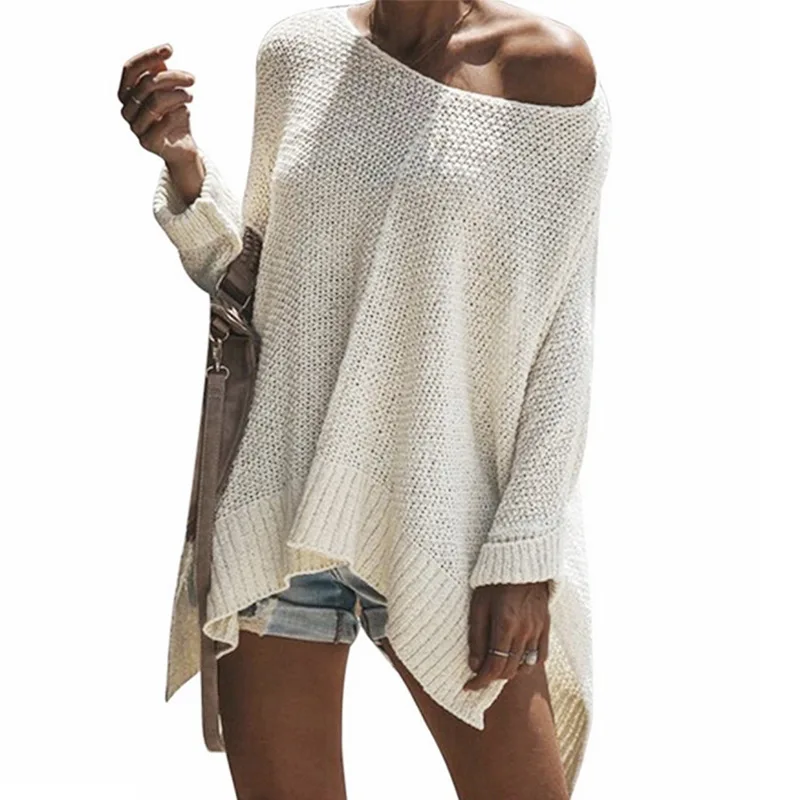 Autumn Sweater Women 2019 winter sweater female Pullovers loose knitted Fashion Loose large size bat sleeve off-shoulder | Женская