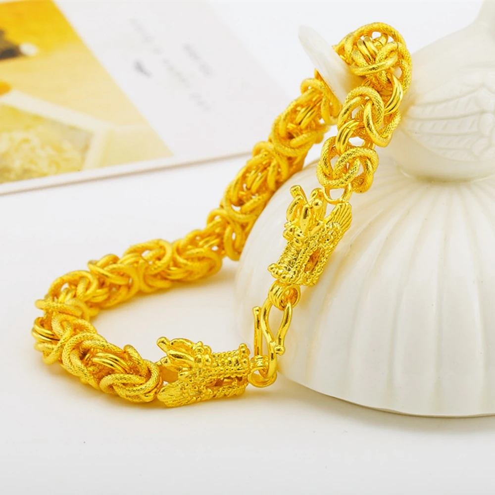 Thick Bracelet Yellow Gold Filled Mens Chain With Dragon Head Design | Украшения и аксессуары