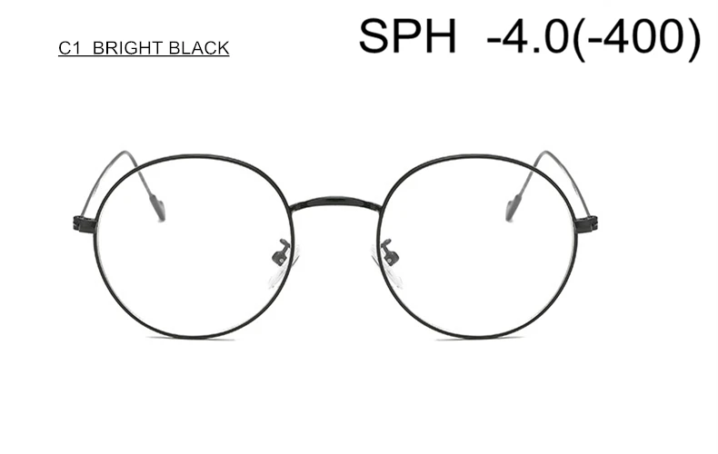 SUMONDY SPH-1,0 до-6,0 по рецепту очки для близорукости для мужчин и женщин Элегантная круглая оправа из сплава очки с диоптриями оптические очки Готовая продукция UF44 - Цвет оправы: C1 (-4.0)