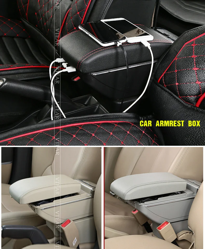 Vtear для hyundai i10 автомобильные аксессуары подлокотник кожаный подлокотник usb коробка для хранения декоративная центральная консоль автомобильный Стайлинг Авто