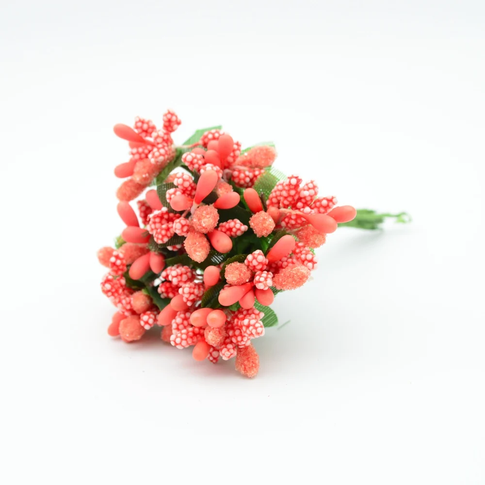orange red 12 шт. искусственная тычинка цветы дешевые поддельные пластиковые рождественские венки украшения аксессуары для дома свадьба diy подарки на год - Цвет: orange red