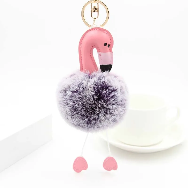 Брелок в виде фламинго искусственная кроличья шерсть брелок пушистый помпон