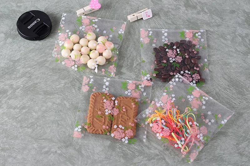 100 шт прозрачные розы конфеты печенья упаковка для выпечки OPP самоклеющиеся