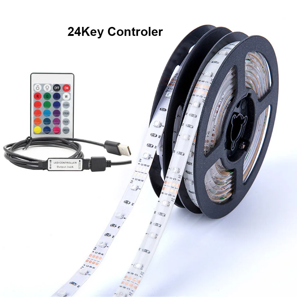 3528 RGB 5v usb меняющая цвет полоса 50 см 1 м 2 м 3 м 4 м 5 м Рождественское украшение для ТВ ПК фоновое освещение с пультом дистанционного управления - Испускаемый цвет: 24Key Controller