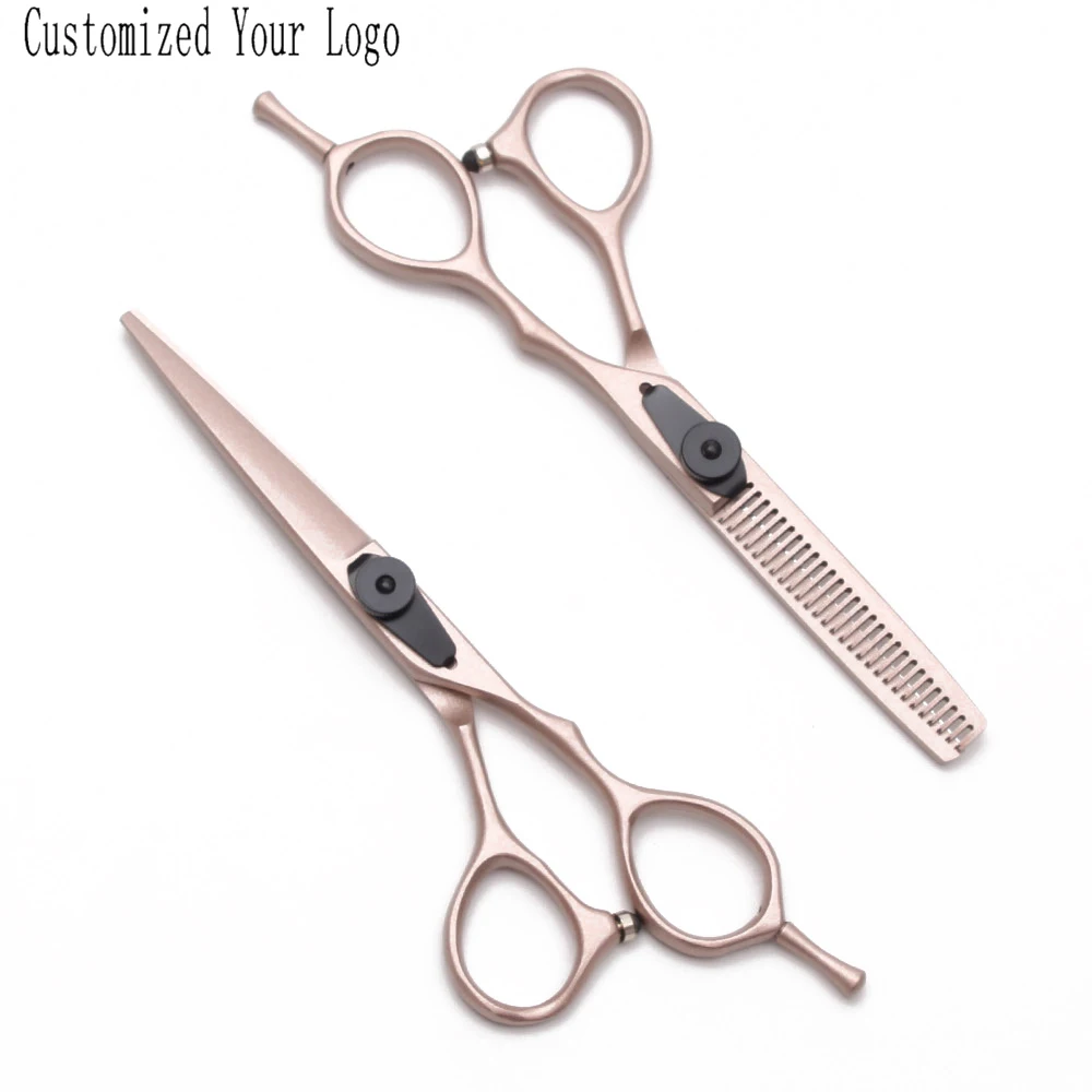 

5.5" 16cm Customized Logo C9015 Rose Gold Professional Hairdressing Scissors Salon Normal Scissors Thinning Shears Hair Scissors