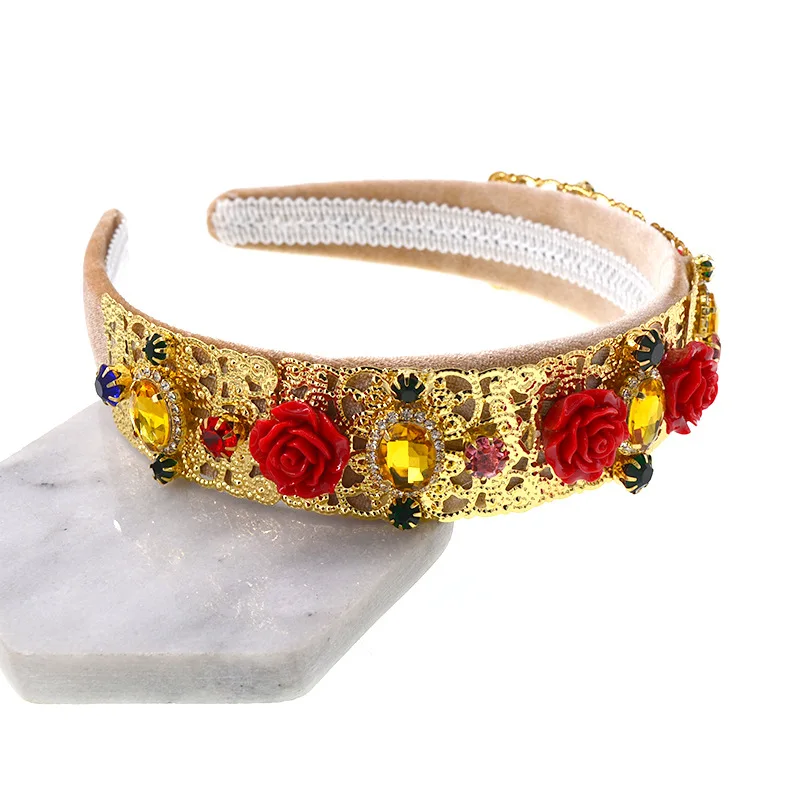 Роскошная розовая головная повязка с ювелирными украшениями в виде барокко, винтажная корона с бриллиантами, хрустальный ободок с драгоценными камнями для волос.