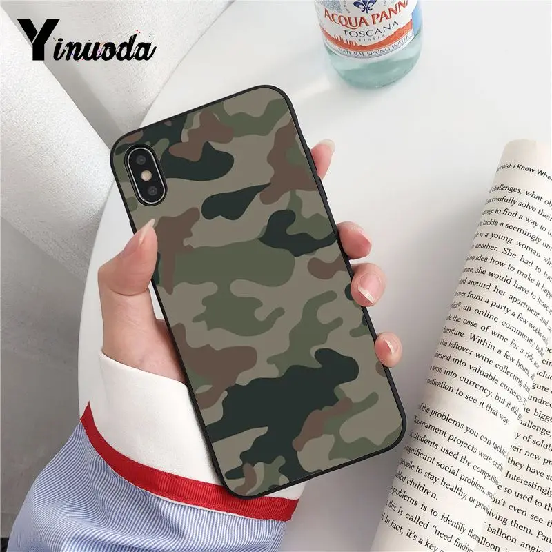Yinuoda армейский зеленый Камуфляжный мягкий чехол для телефона из ТПУ iPhone 8 7 6 6S Plus X