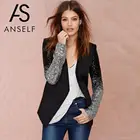 Женский блейзер с длинным рукавом Anself, блестящий Асимметричный деловой пиджак с блестками, размера плюс