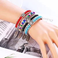 hocole new vintage charm bracelets bangles for women ethnic leaf pendant natural stone bead bracelet wedding jewelry 2019