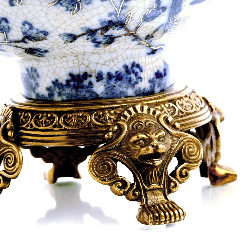 Ретро сине-белая керамическая инкрустированная медная чаша в виде ракушки